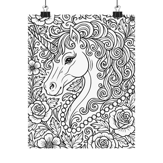 Colorable Unicorn and Pearls Poster