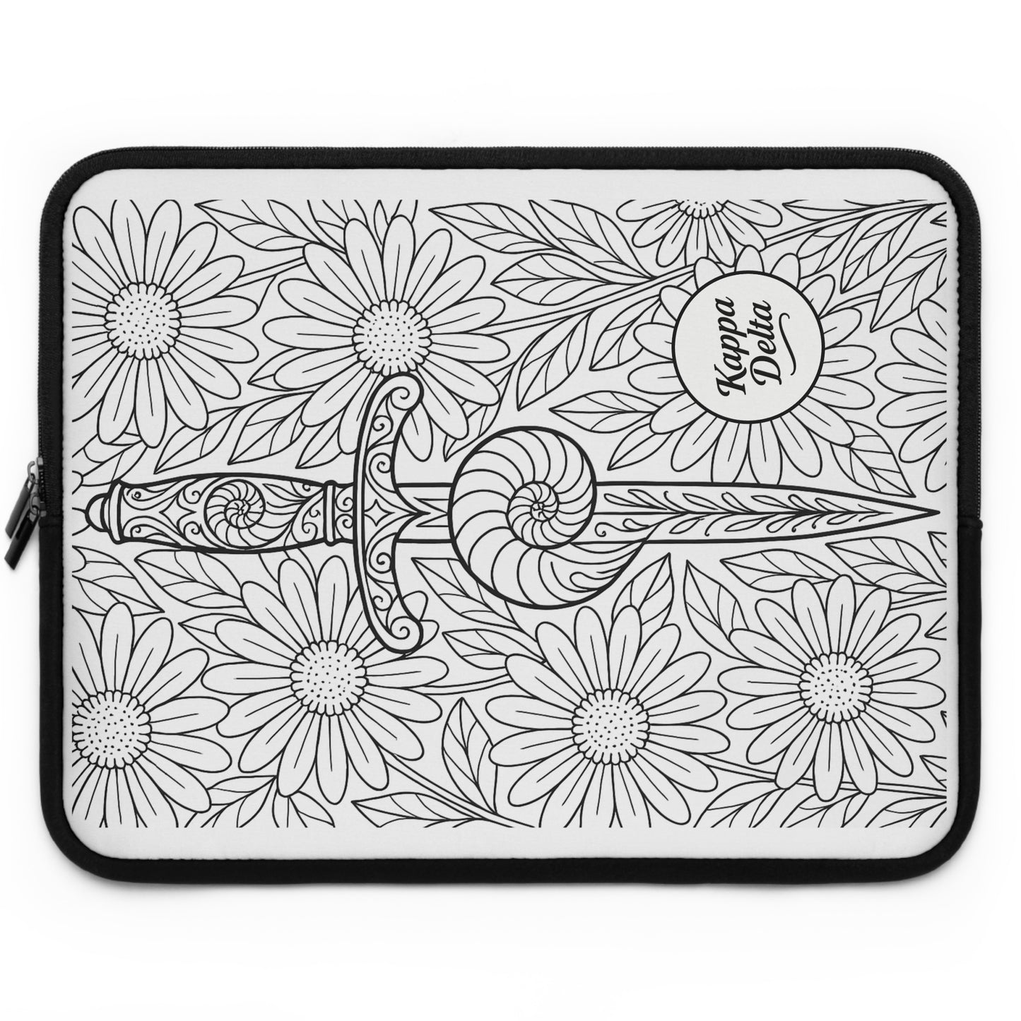 Kappa Delta Sword and Nautilus Shell Laptop Sleeve — Black & White Decorative Protective Case