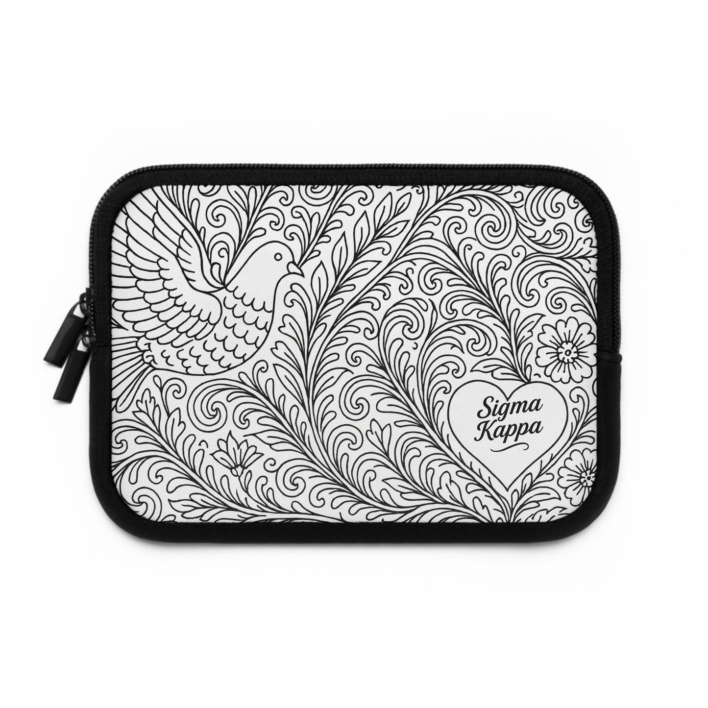 Sigma Kappa Floral Dove Laptop Sleeve — Black & White Decorative Protective Case
