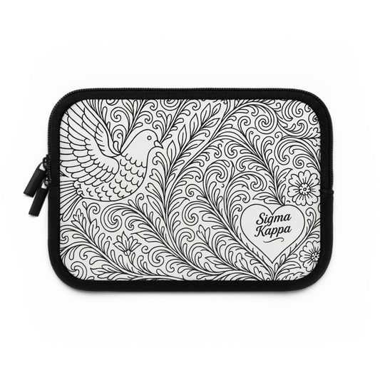 Sigma Kappa Floral Dove Laptop Sleeve — Black & White Decorative Protective Case