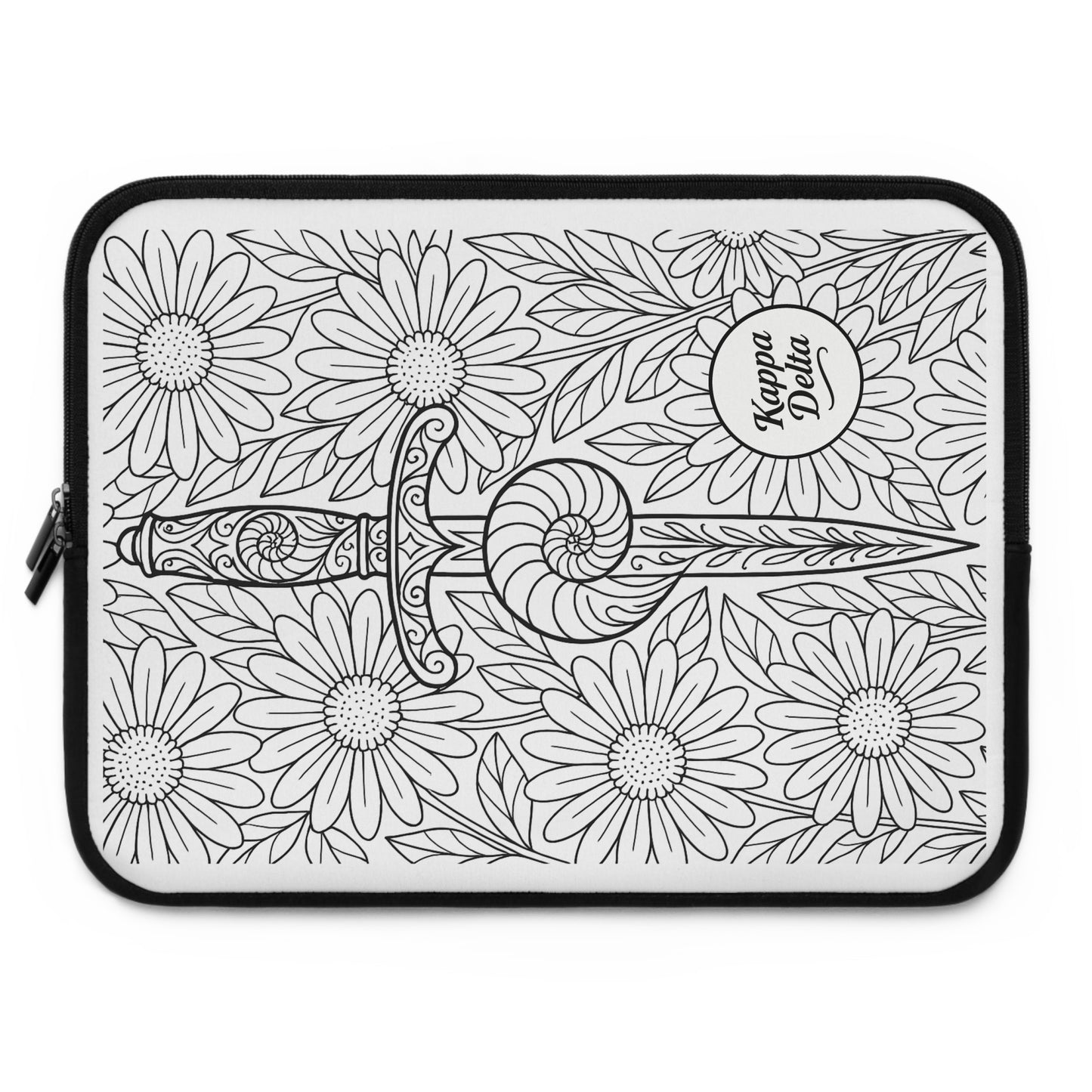 Kappa Delta Sword and Nautilus Shell Laptop Sleeve — Black & White Decorative Protective Case