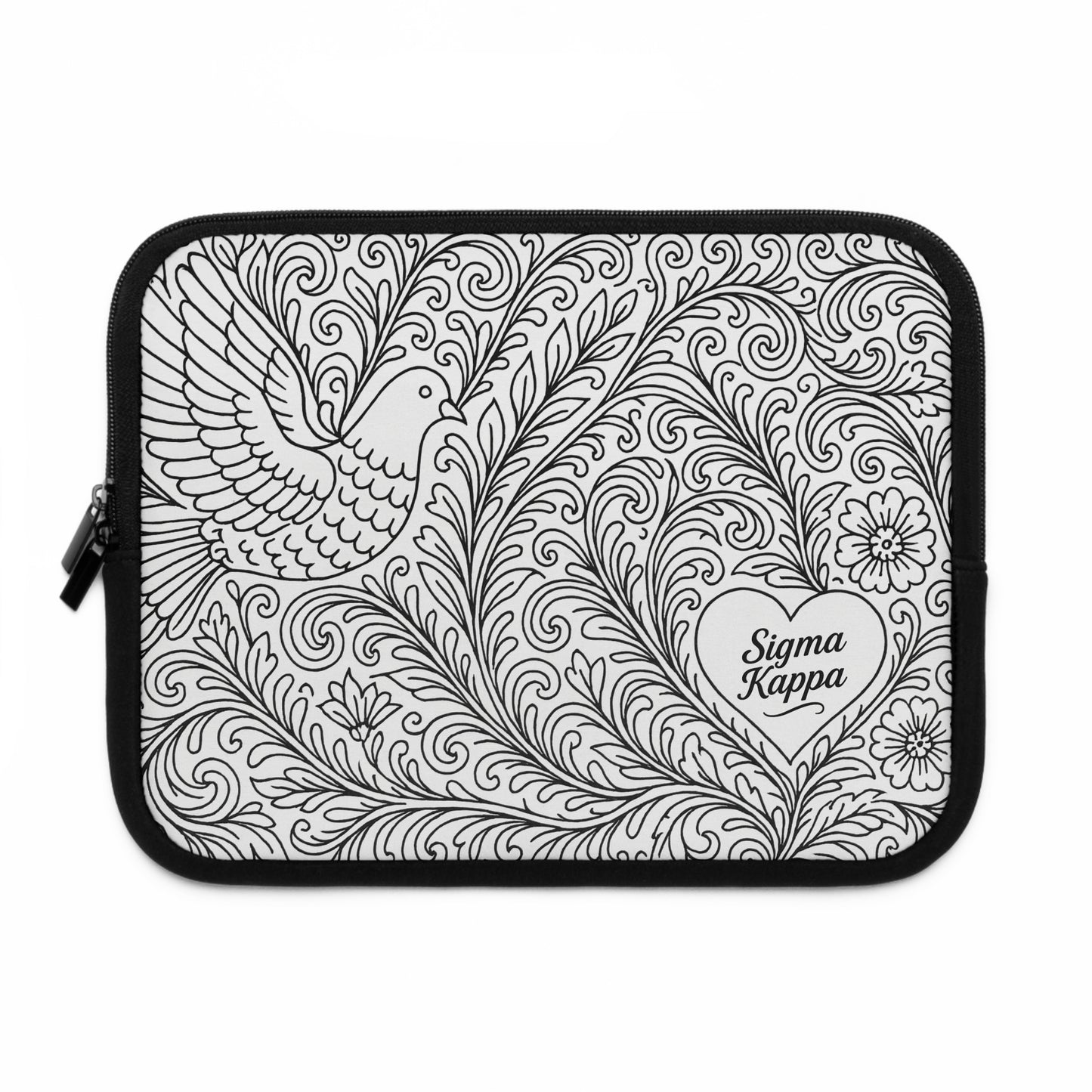 Sigma Kappa Floral Dove Laptop Sleeve — Black & White Decorative Protective Case