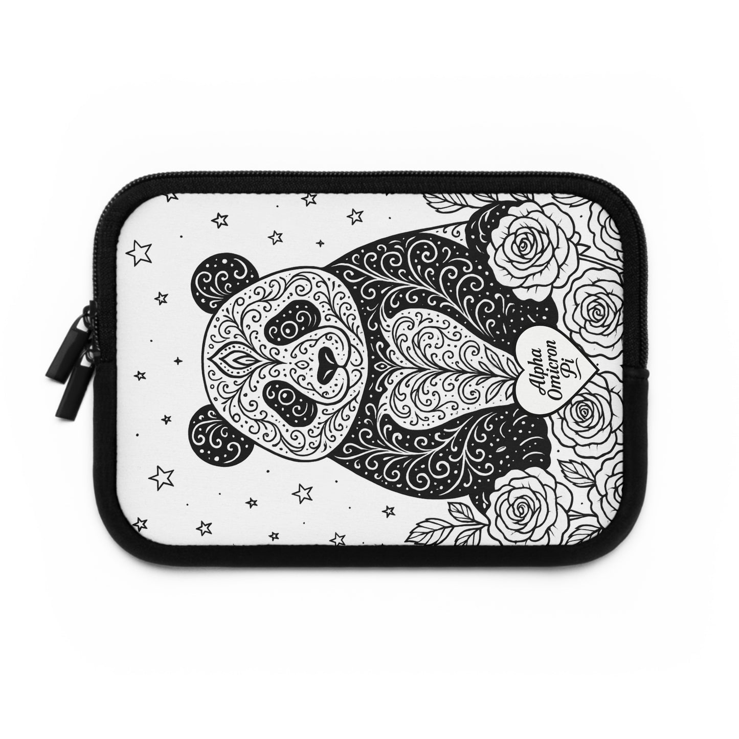 Alpha Omicron Pi Panda Laptop Sleeve — Black & White Decorative Protective Case