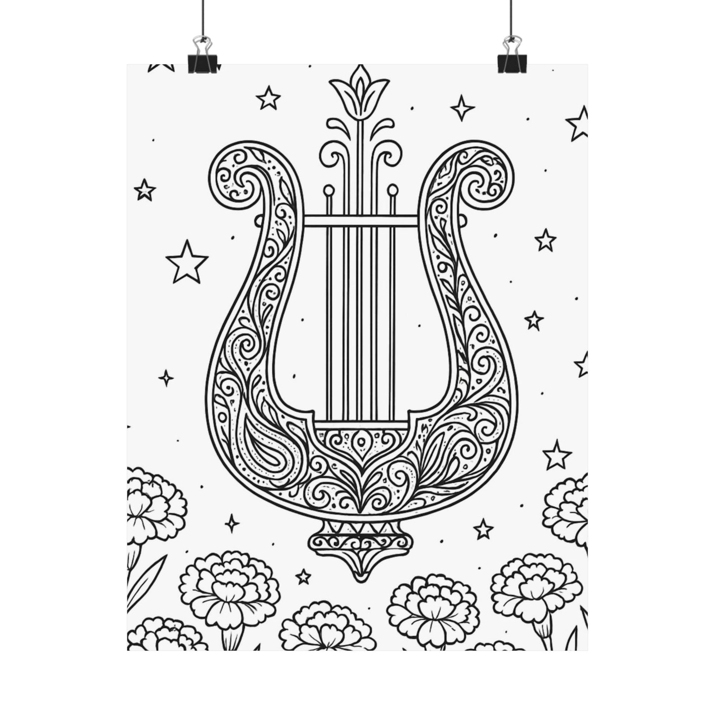 Colorable Lyre and Carnations Poster