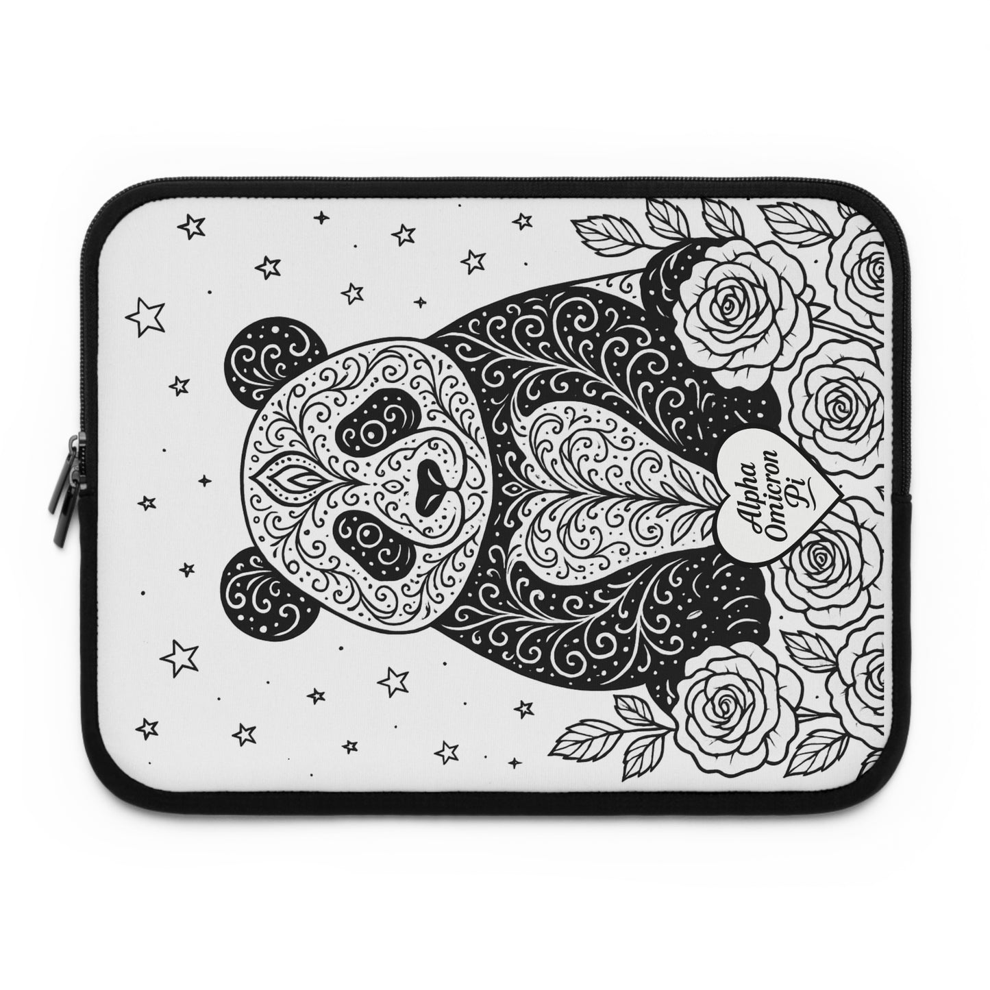 Alpha Omicron Pi Panda Laptop Sleeve — Black & White Decorative Protective Case