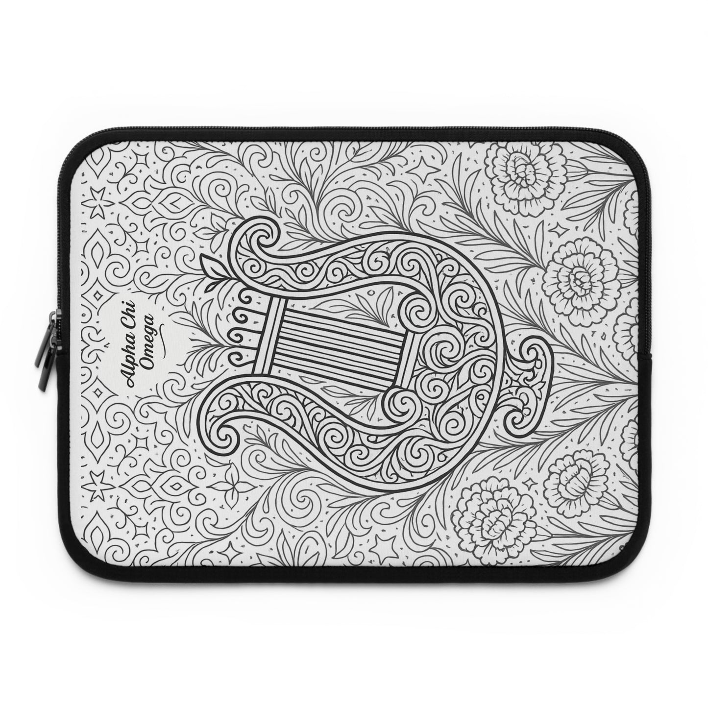 Alpha Chi Omega Lyre Laptop Sleeve — Black & White Decorative Protective Case