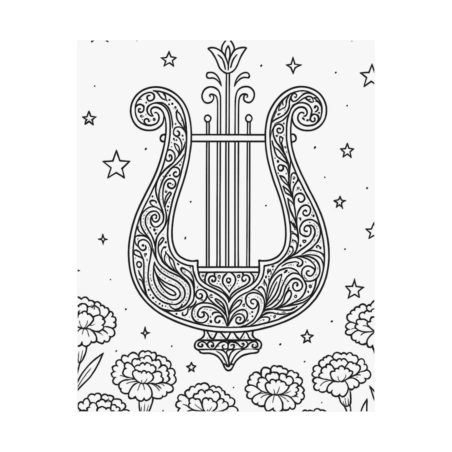 Colorable Lyre and Carnations Poster