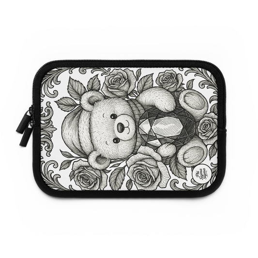 Phi Sigma Sigma Bear and Sapphire Laptop Sleeve — Black & White Decorative Protective Case