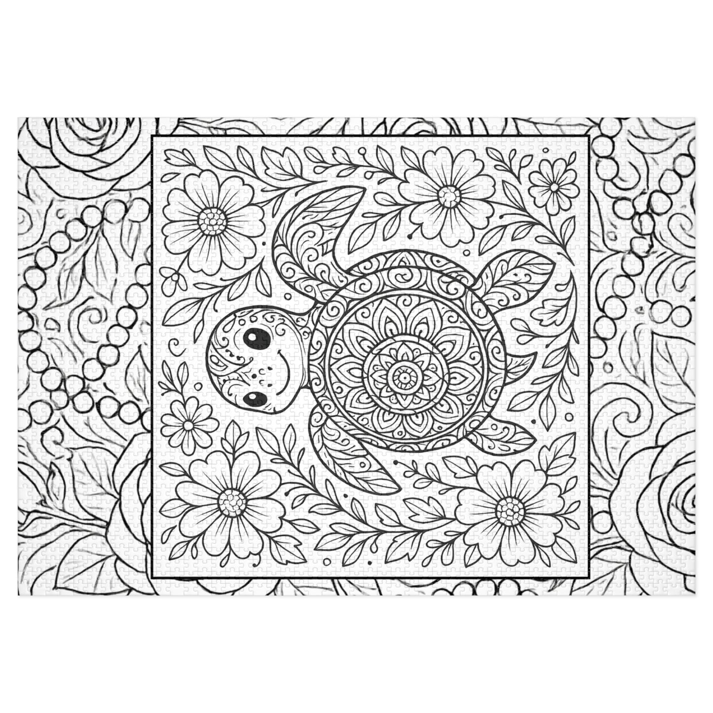 Adult Coloring Turtle Jigsaw Puzzle with Tin – Mindfulness Puzzle for Stress Relief & Gifts