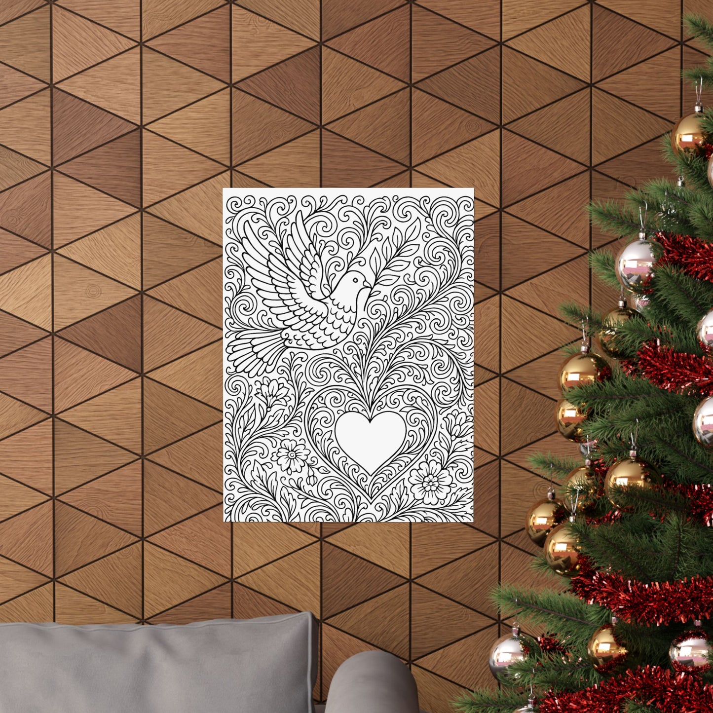 Colorable Dove and Heart Poster