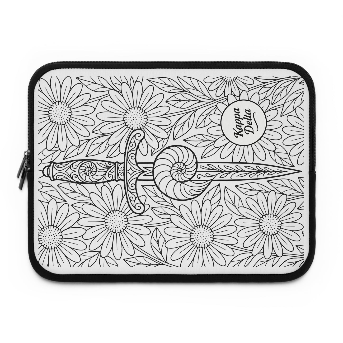 Kappa Delta Sword and Nautilus Shell Laptop Sleeve — Black & White Decorative Protective Case