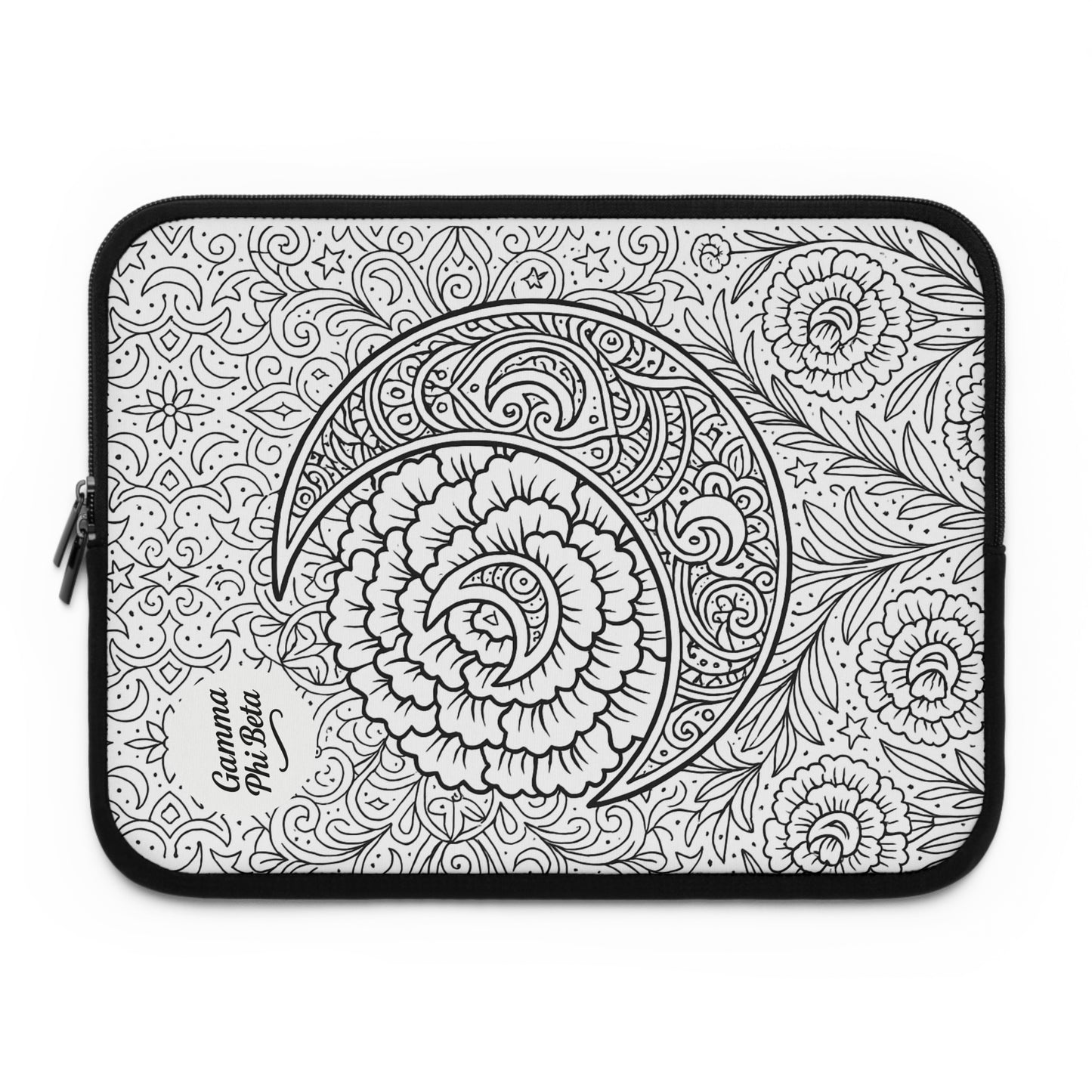 Gamma Phi Beta Crescent Moon Laptop Sleeve — Black & White Decorative Protective Case