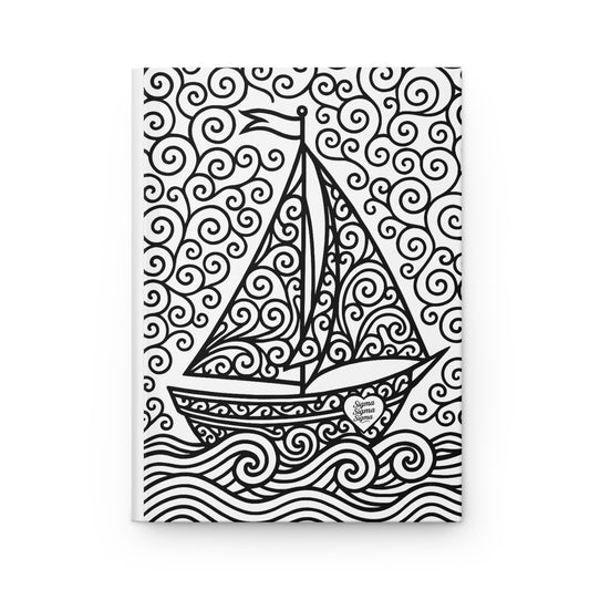 Sigma Sigma Sigma Hardcover Journal — Floral Coloring Sailboat Design