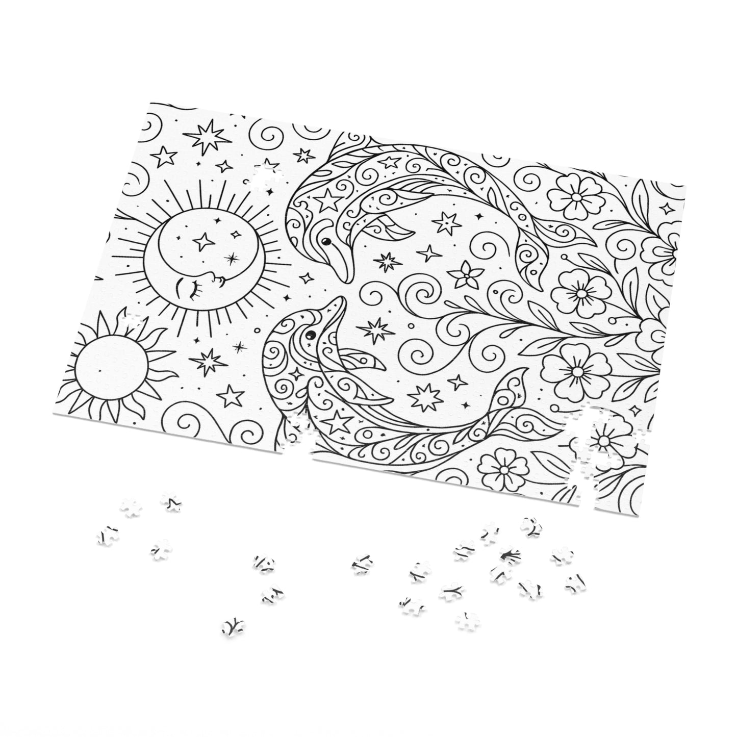 Adult Coloring Dolphin Jigsaw Puzzle with Tin – Mindfulness Puzzle for Stress Relief & Gifts
