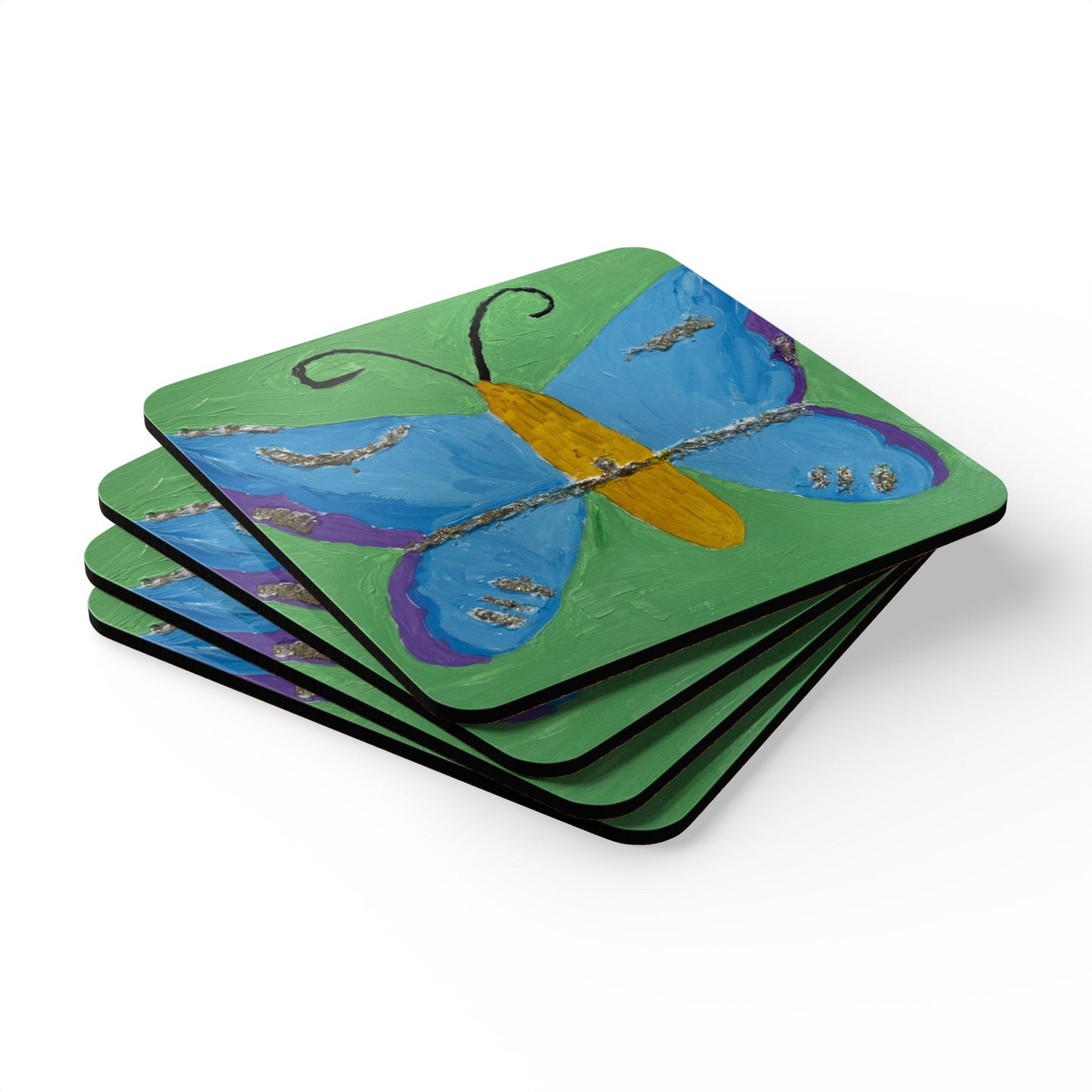 Corkwood Coaster Set titled "Transformation" - by Cancer Survivor artist Jeanine Gabriel