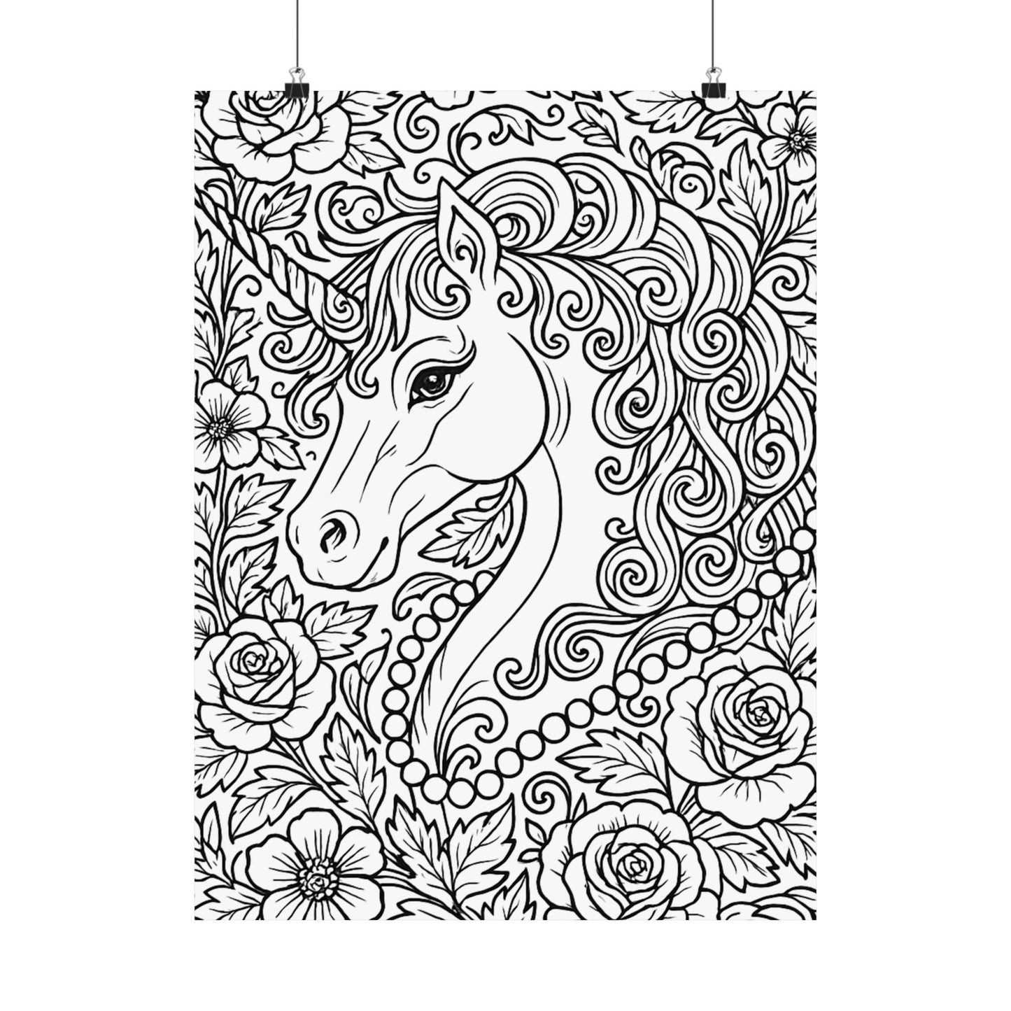 Colorable Unicorn and Pearls Poster