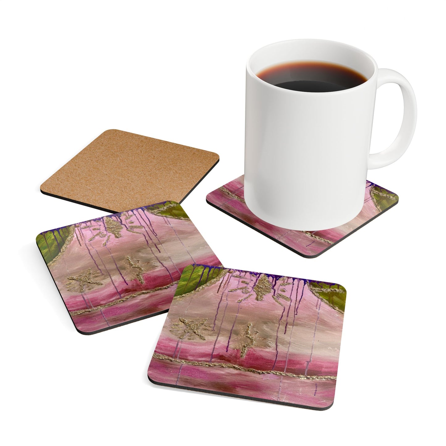 Corkwood Coaster Set titled "Overcomer" - by Cancer Survivor artist Nikkole Jones