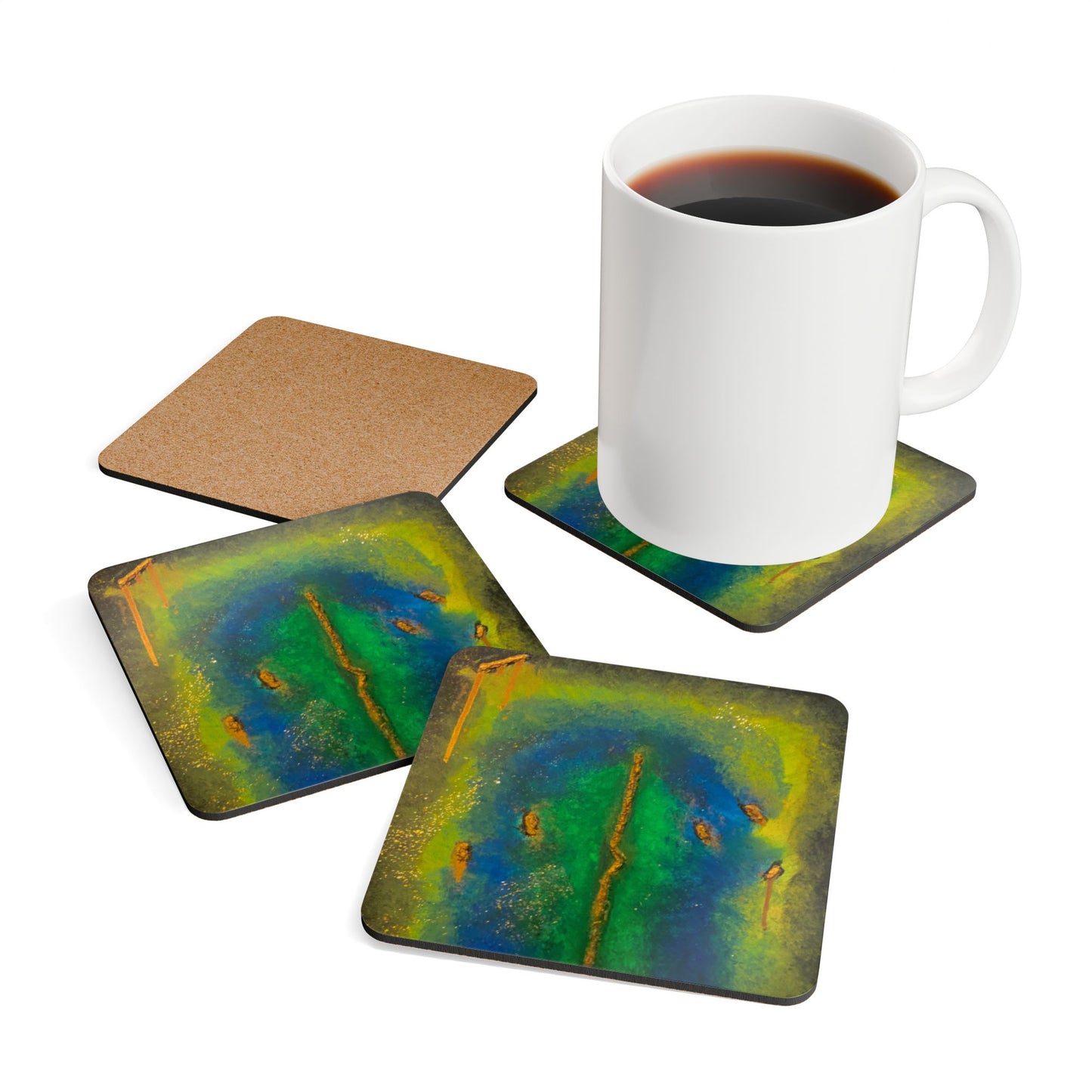 Corkwood Coaster Set titled "Shera" - by Cancer Survivor artist Ginger Swaggerty