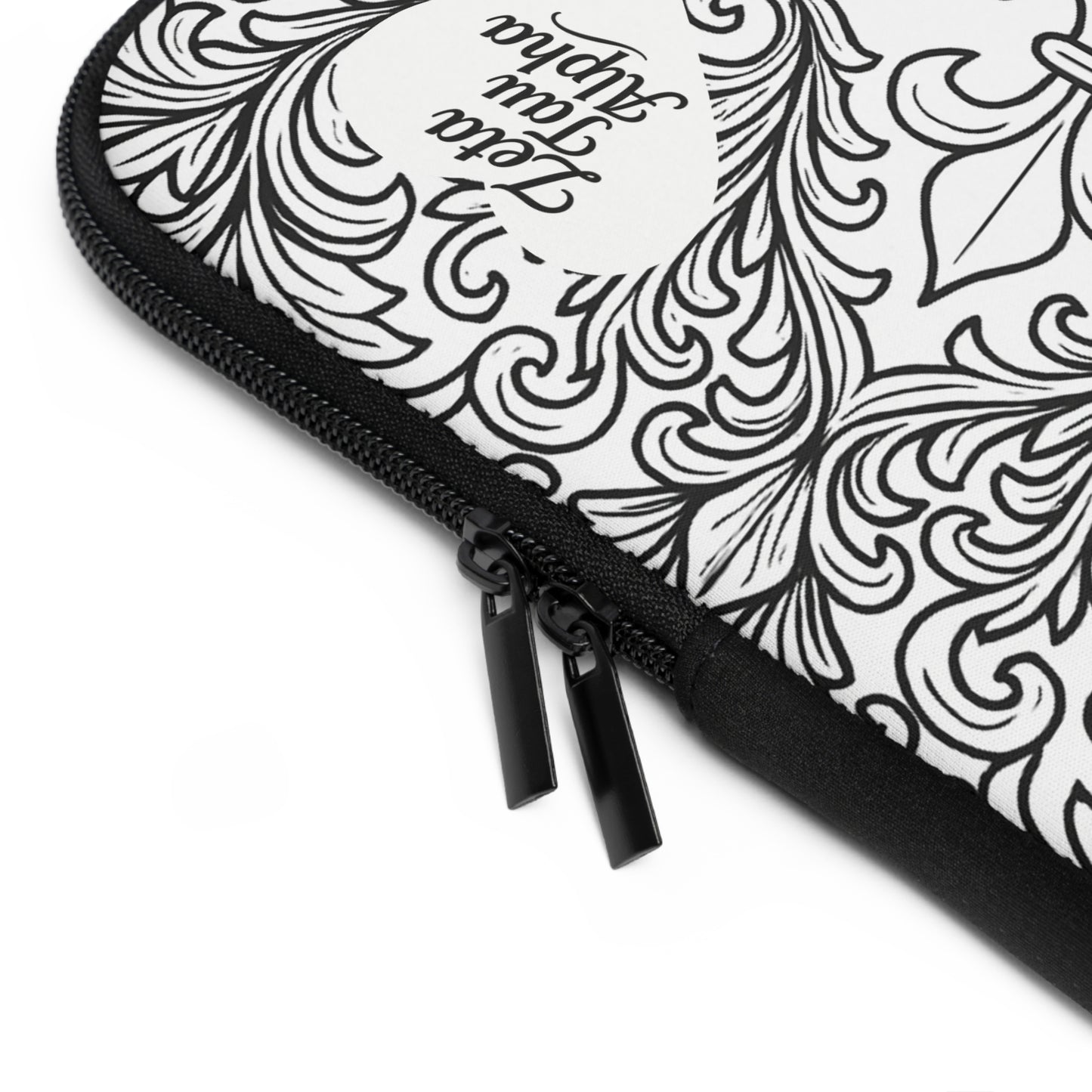 Zeta Tau Alpha Crown and Strawberry Laptop Sleeve — Black & White Decorative Protective Case