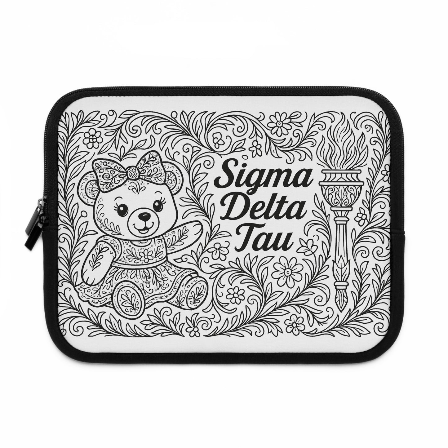 Sigma Delta Tau Bear and Torch Laptop Sleeve — Black & White Decorative Protective Case