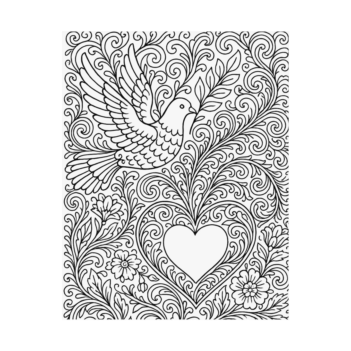 Colorable Dove and Heart Poster