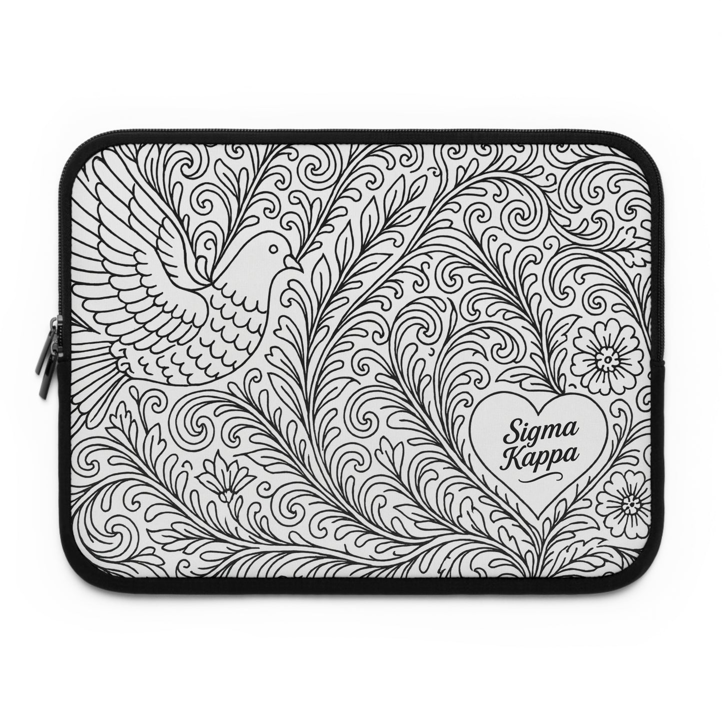 Sigma Kappa Floral Dove Laptop Sleeve — Black & White Decorative Protective Case