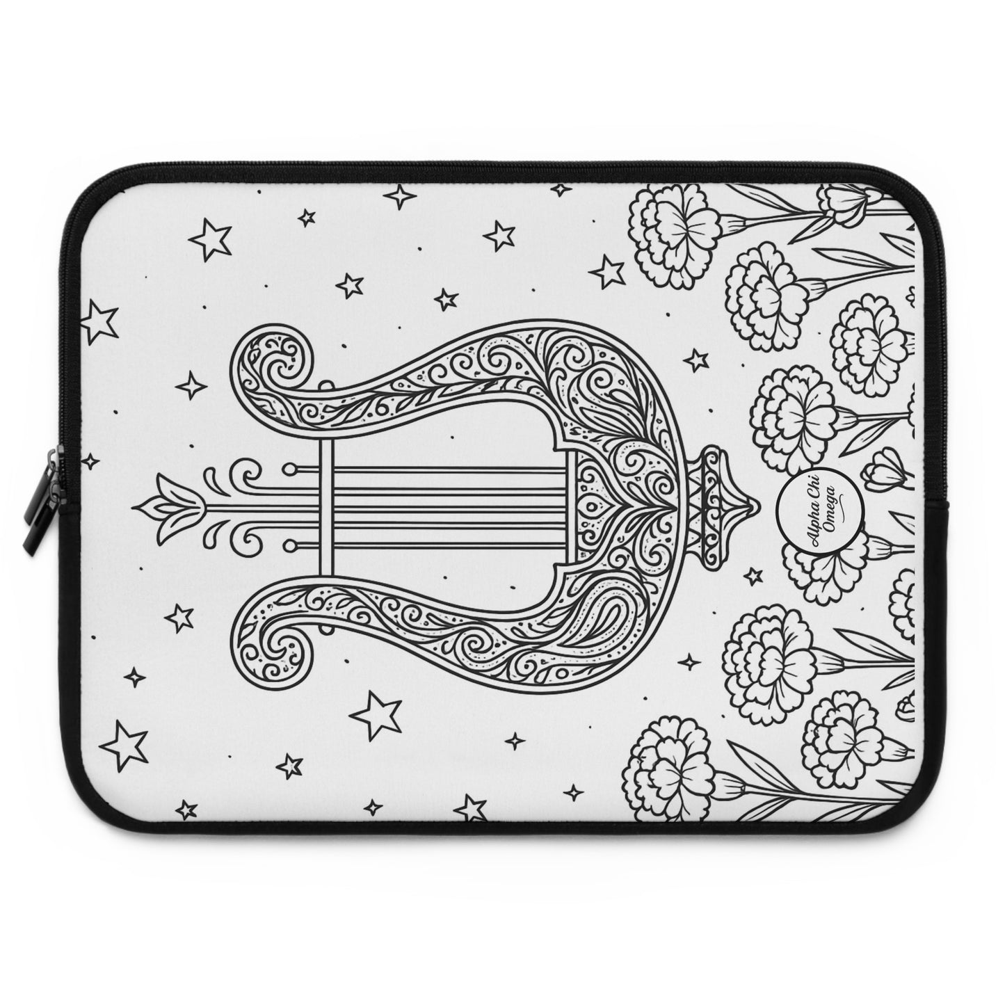 Alpha Chi Omega Lyre Edition Laptop Sleeve — Black & White Decorative Protective Case