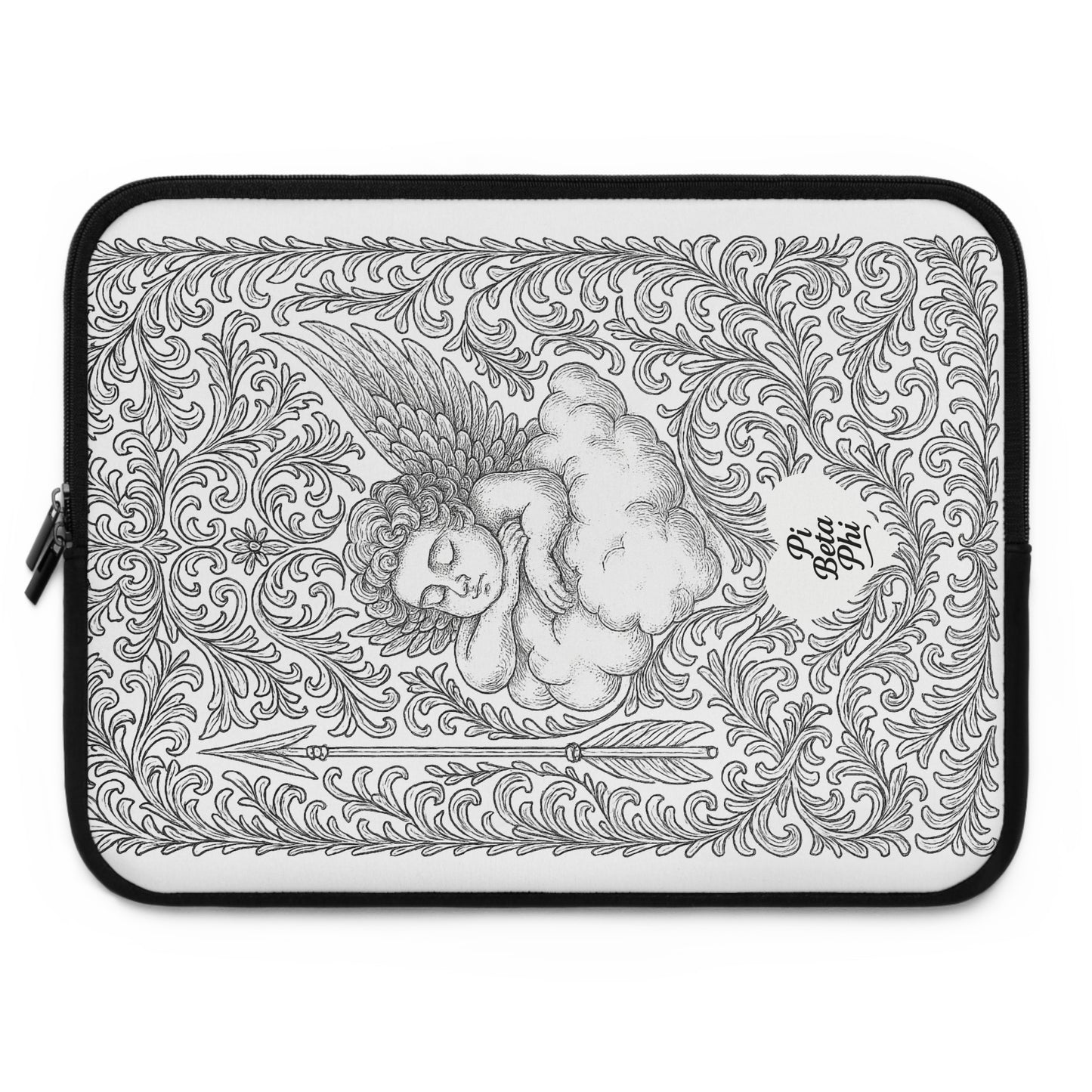 Pi Beta Phi Angel and Arrow Laptop Sleeve — Black & White Decorative Protective Case
