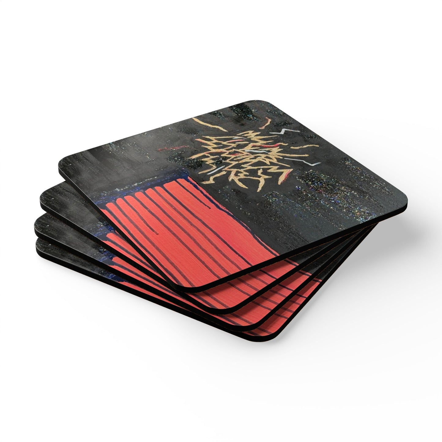 Corkwood Coaster Set - by artist and cancer survivor Mary McClelland, entitled "Too Much Noise & Confusion"