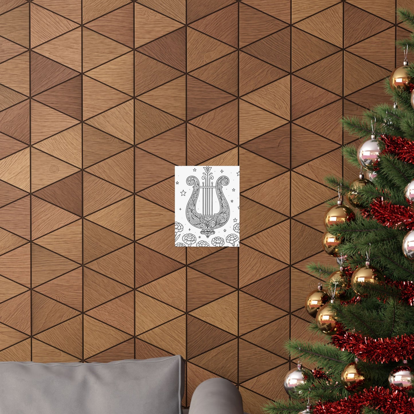 Colorable Lyre and Carnations Poster