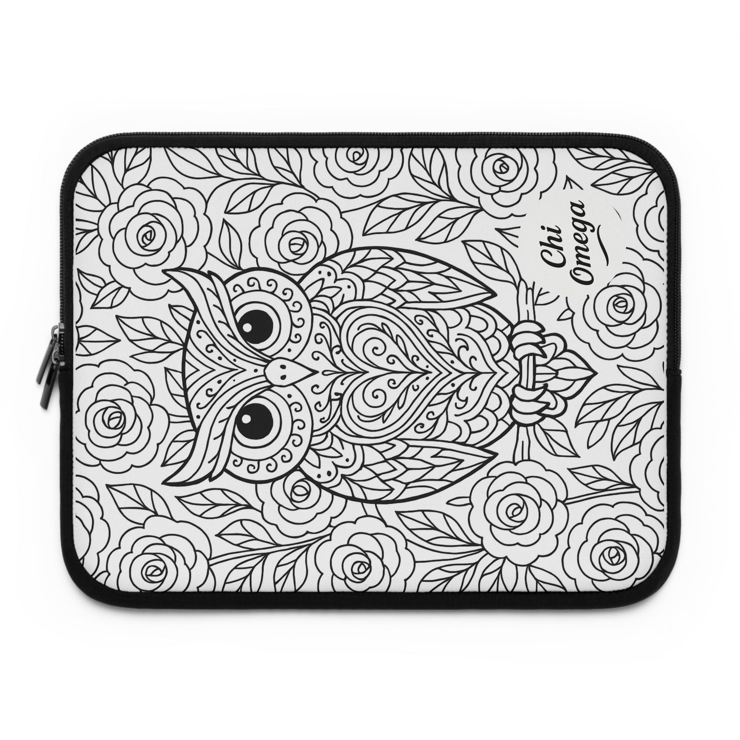 Chi Omega Owl Laptop Sleeve — Black & White Decorative Protective Case