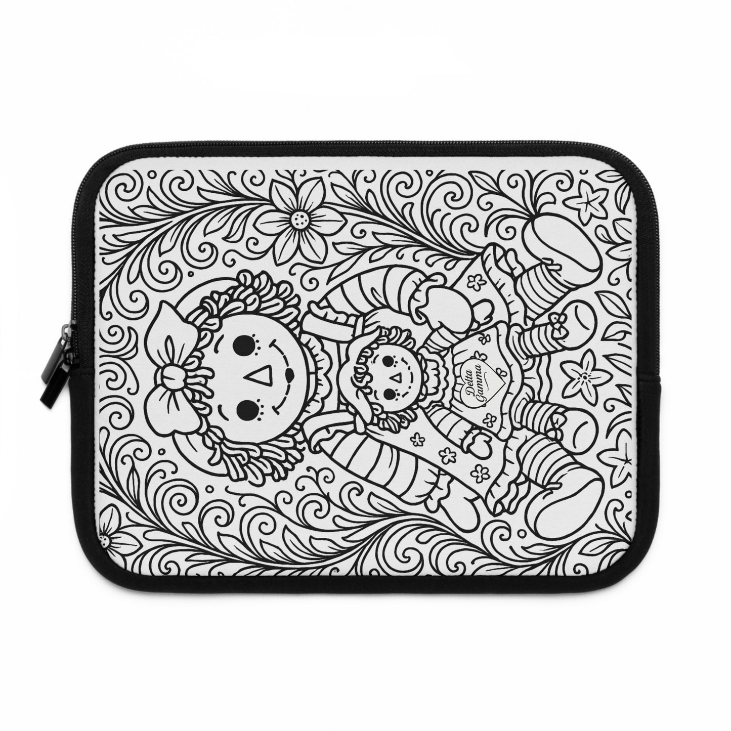 Delta Gamma Raggedy Ann Laptop Sleeve — Black & White Decorative Protective Case