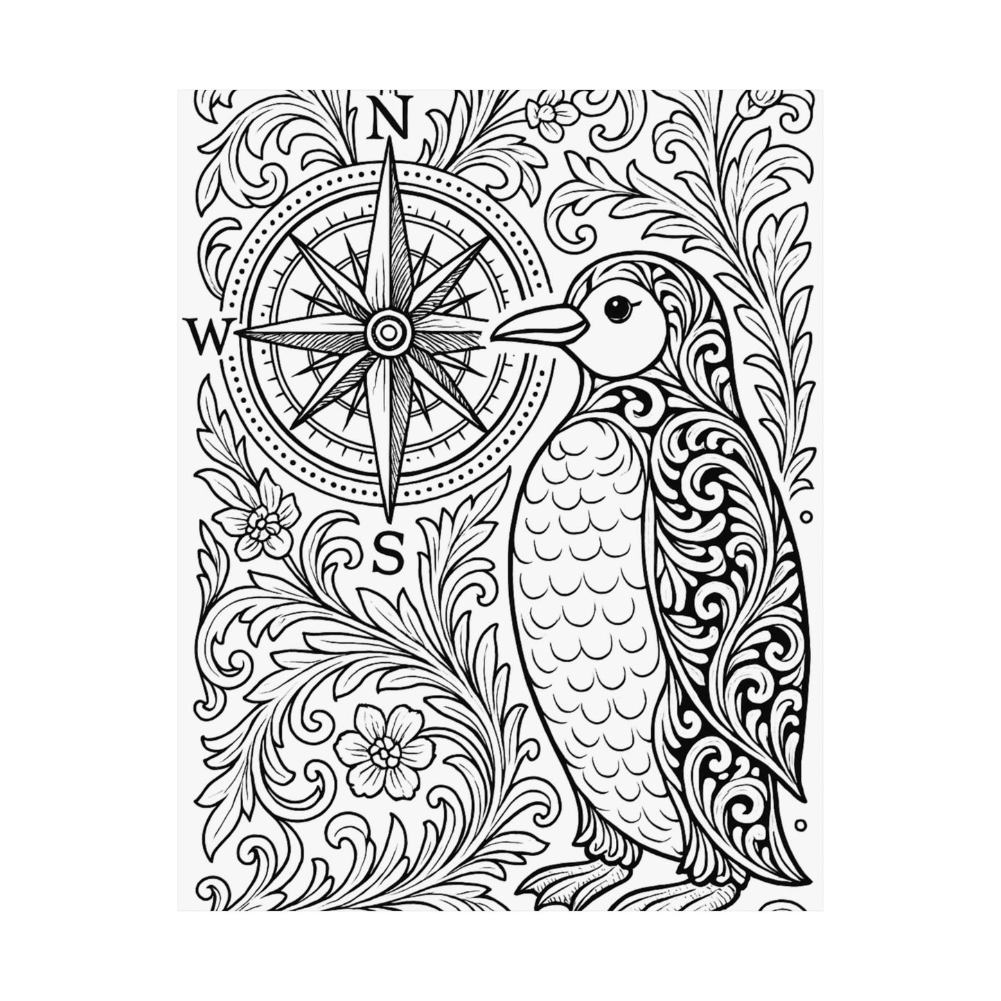 Colorable Penguin and Compass Poster