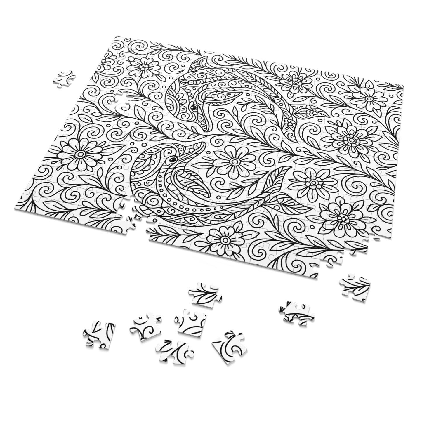Adult Coloring Dolphin Jigsaw Puzzle with Tin – Mindfulness Puzzle for Stress Relief & Gifts