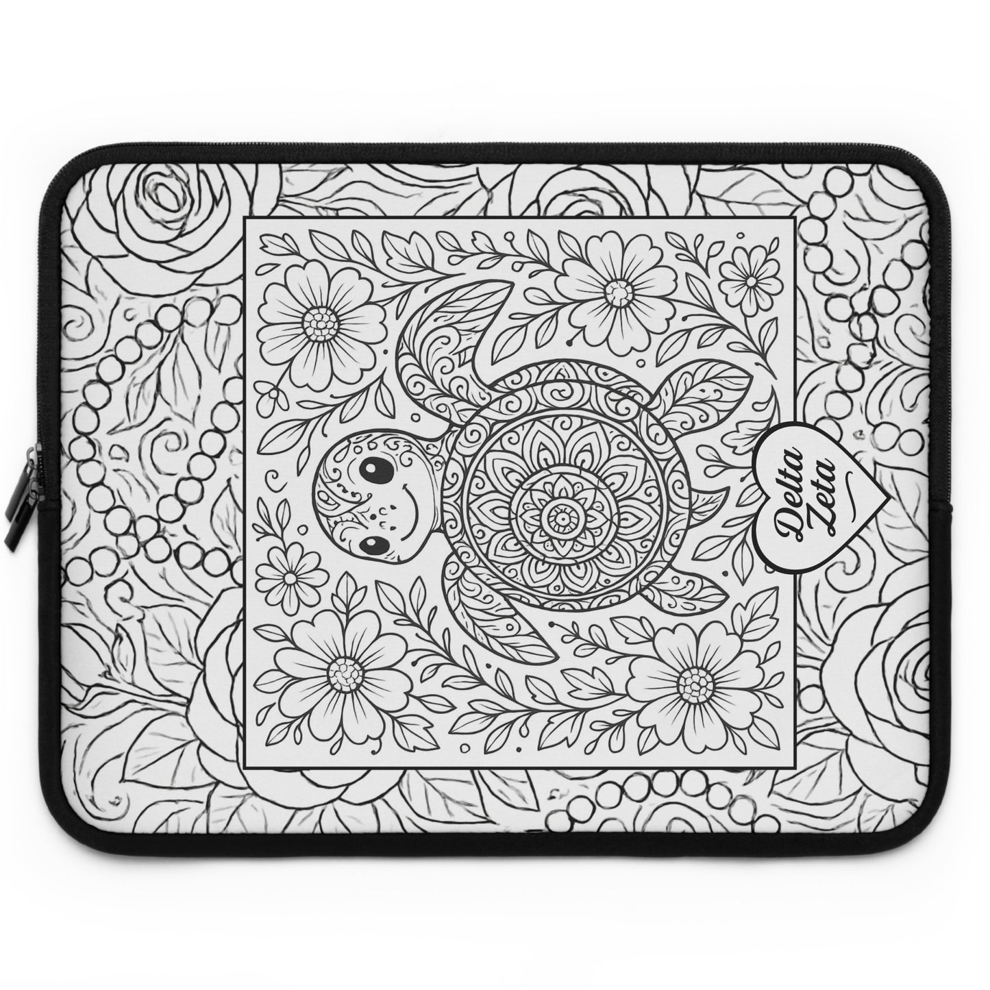 Delta Zeta Turtle Laptop Sleeve — Black & White Decorative Protective Case