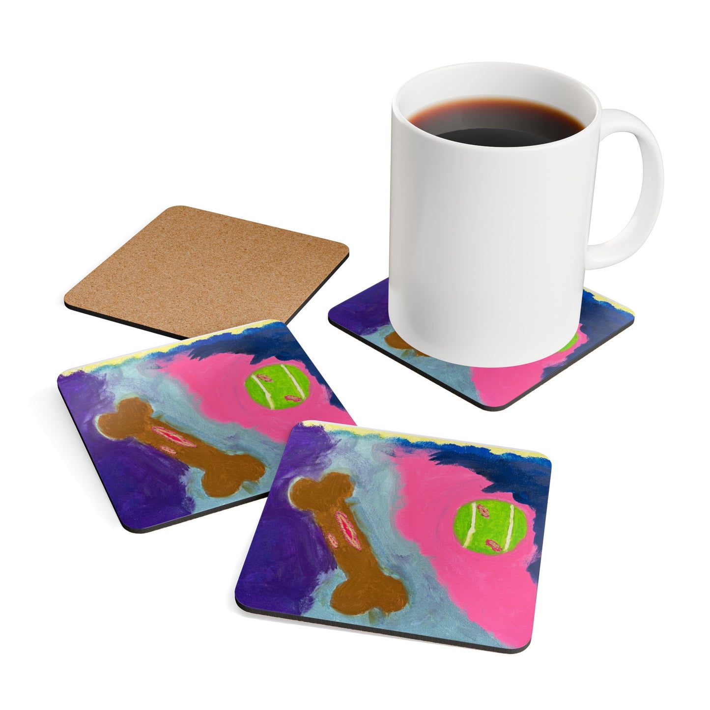 Corkwood Coaster Set - by Laila - who painted scars from a dog bite, with her painting, "I don't know why I bite"