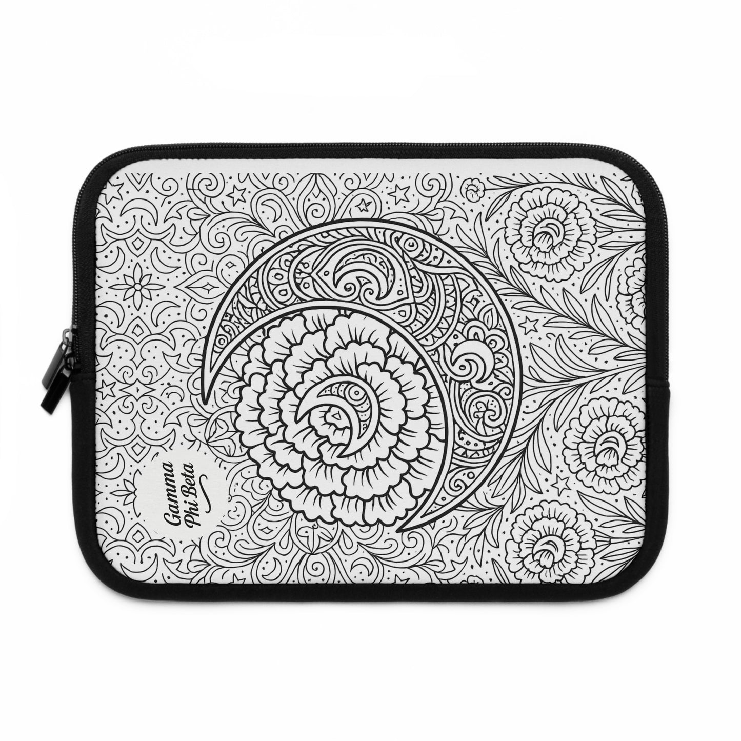 Gamma Phi Beta Crescent Moon Laptop Sleeve — Black & White Decorative Protective Case