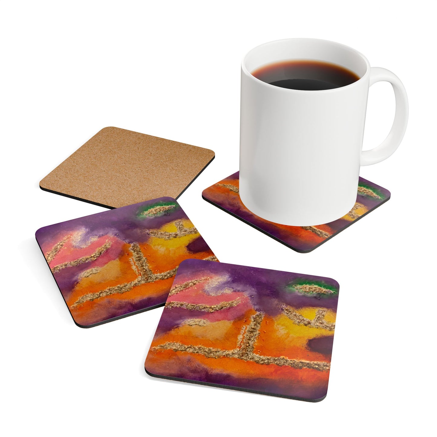 Corkwood Coaster Set titled "Well and Bliss" - by Cancer Survivor artist Rhonda Poplus