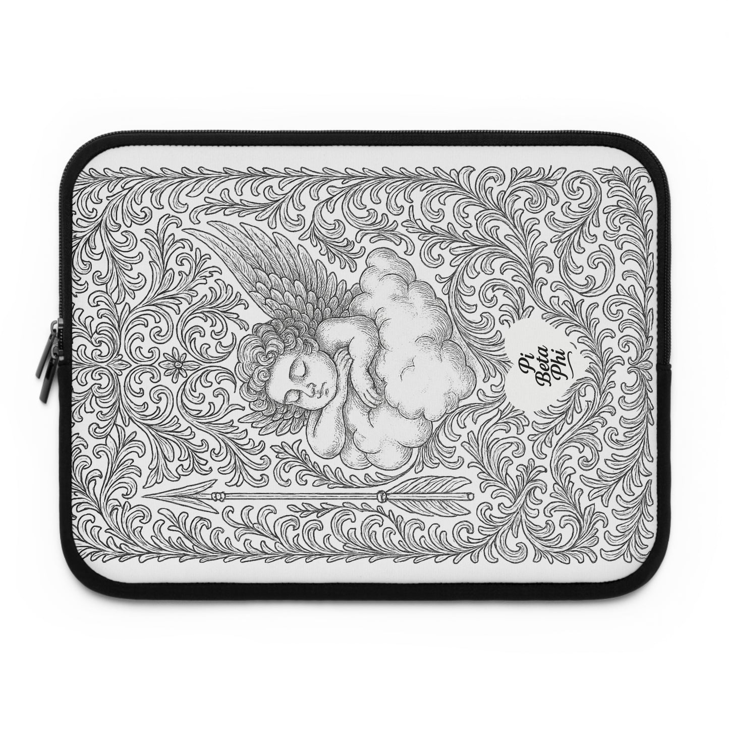 Pi Beta Phi Angel and Arrow Laptop Sleeve — Black & White Decorative Protective Case