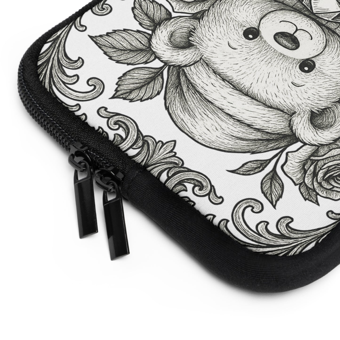 Phi Sigma Sigma Bear and Sapphire Laptop Sleeve — Black & White Decorative Protective Case