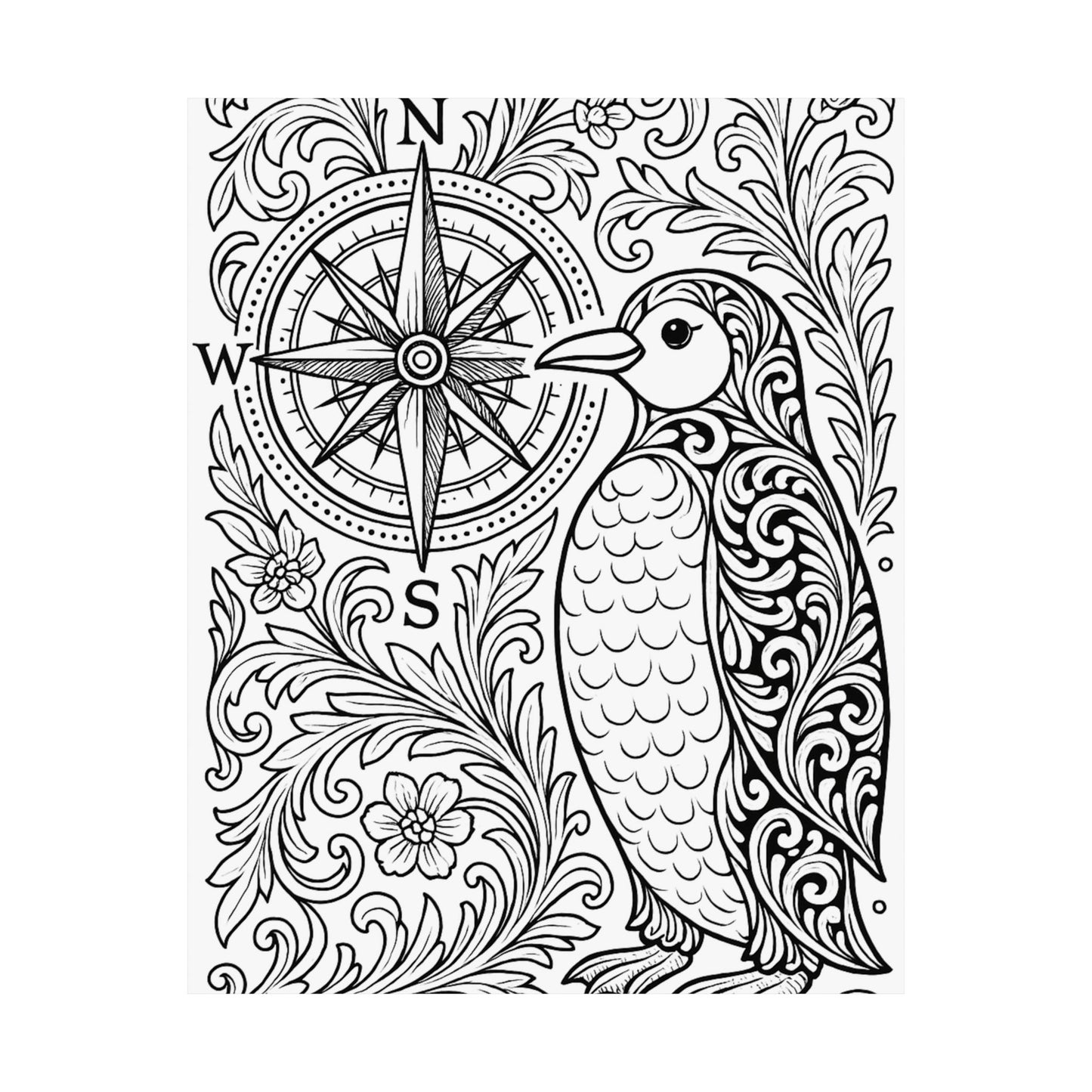 Colorable Penguin and Compass Poster