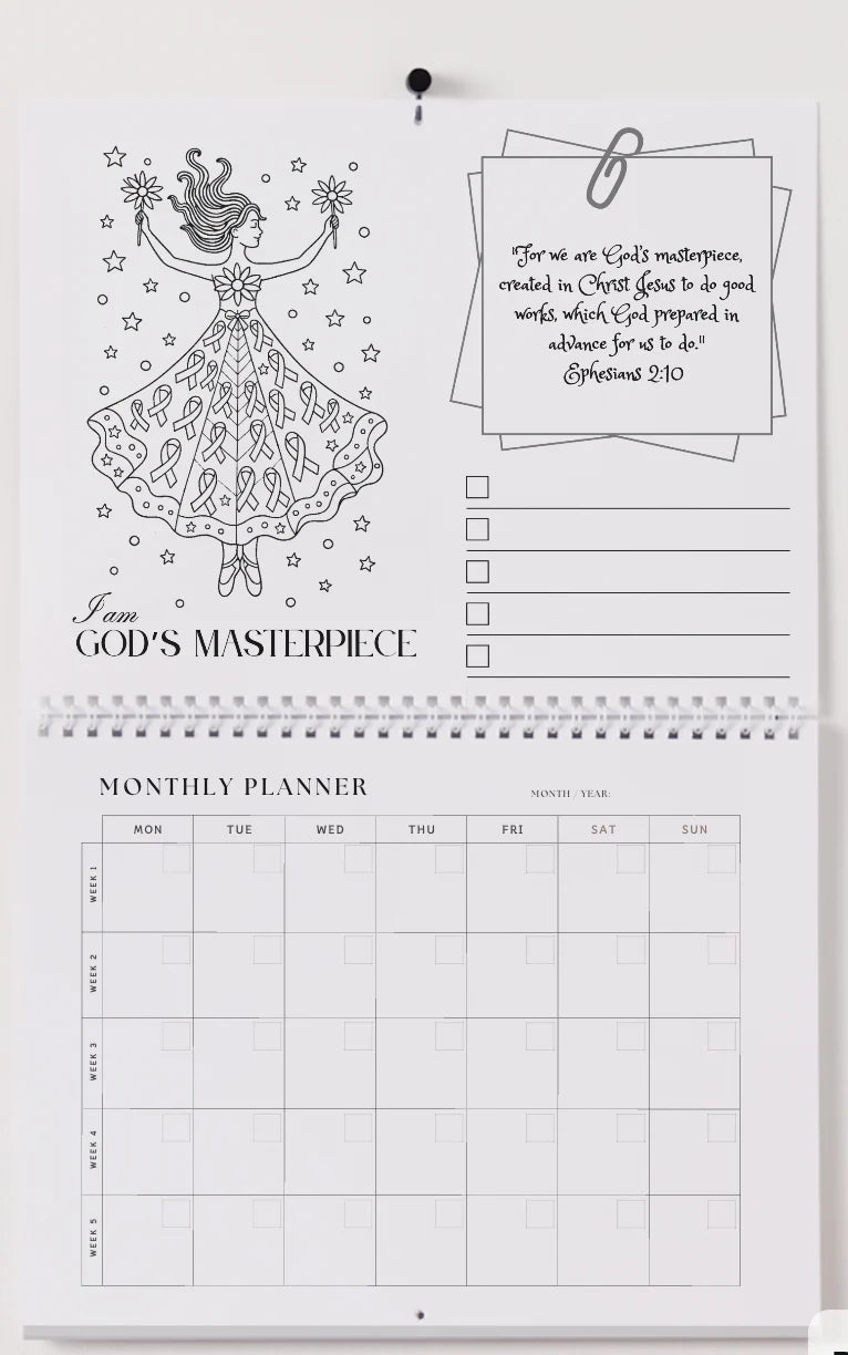 Colorable Undated Christian Wall Calendar & Monthly Planner – A Healing Gift of Hope and Organization