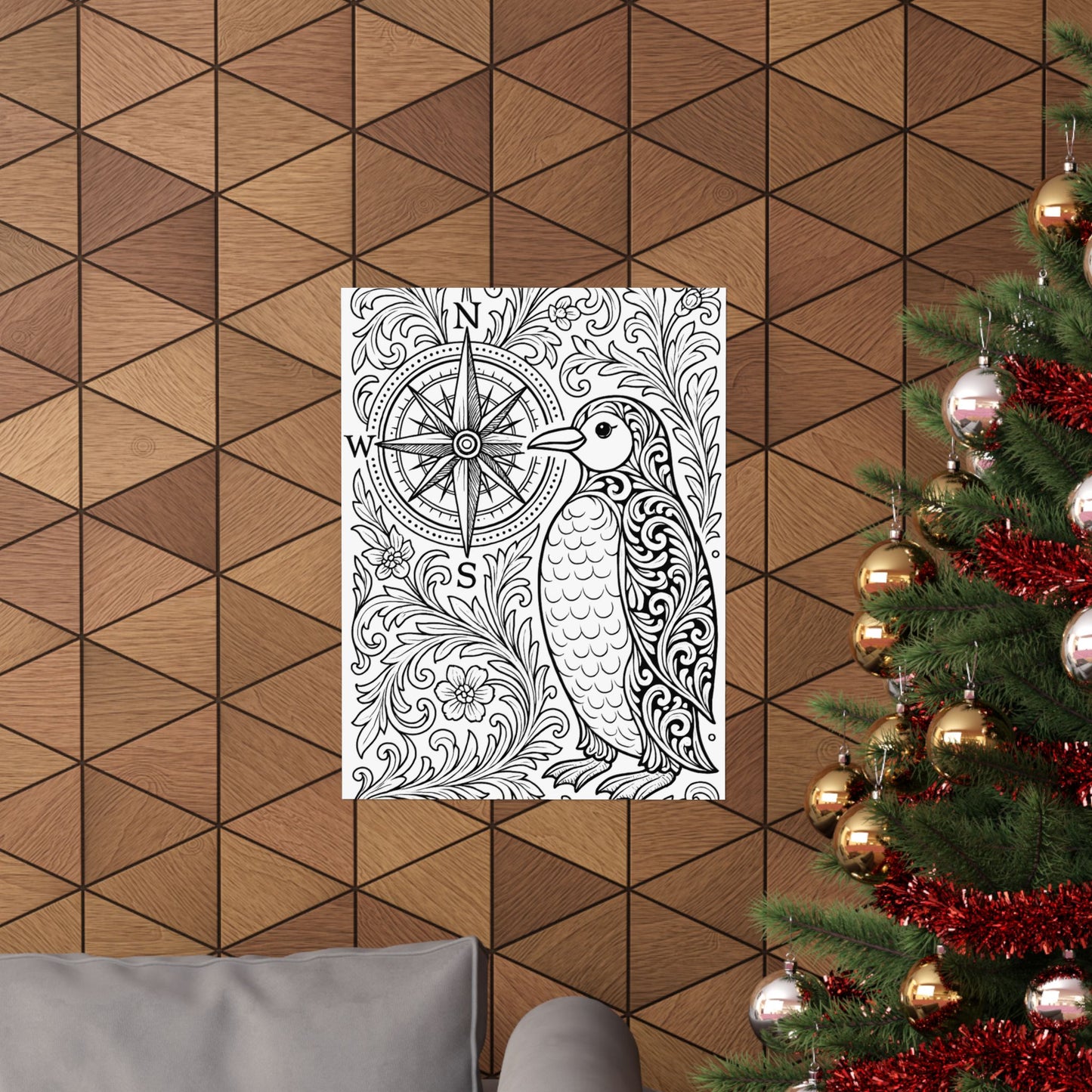 Colorable Penguin and Compass Poster