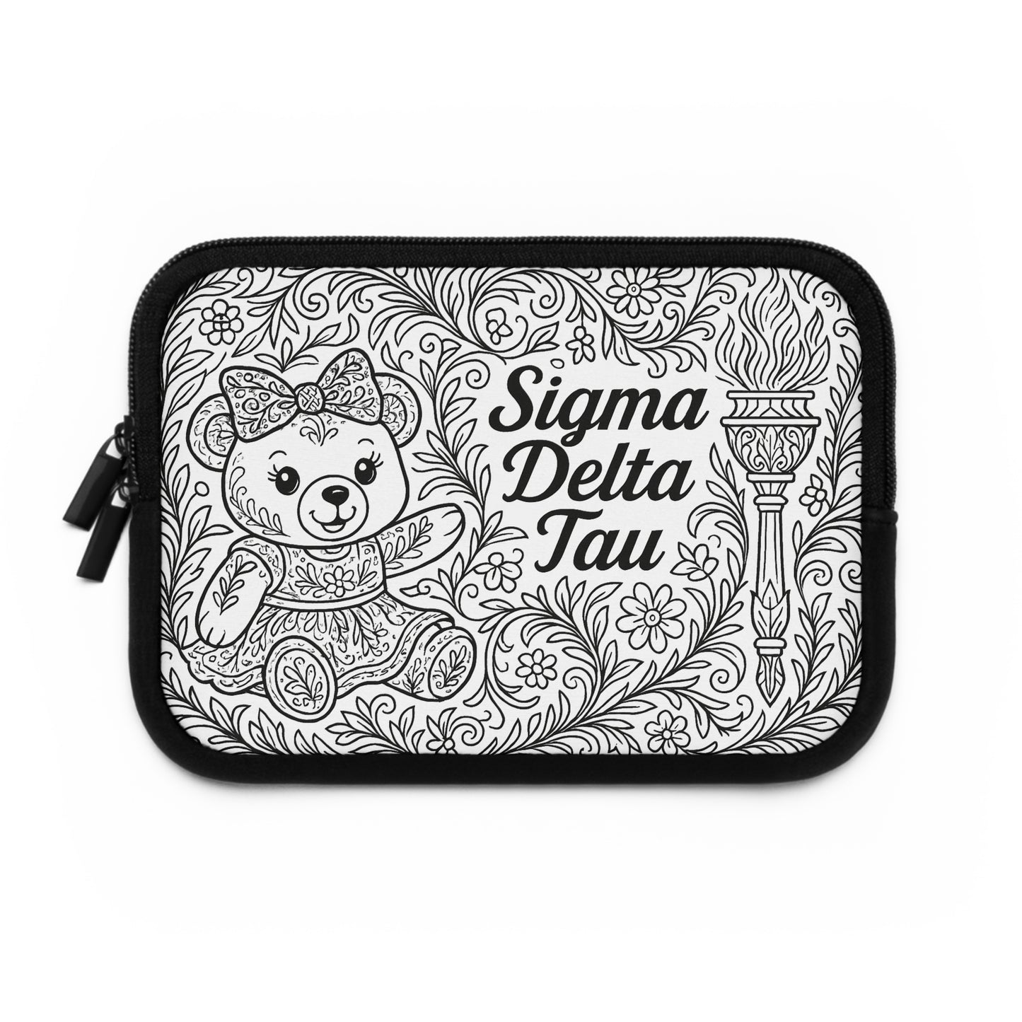 Sigma Delta Tau Bear and Torch Laptop Sleeve — Black & White Decorative Protective Case