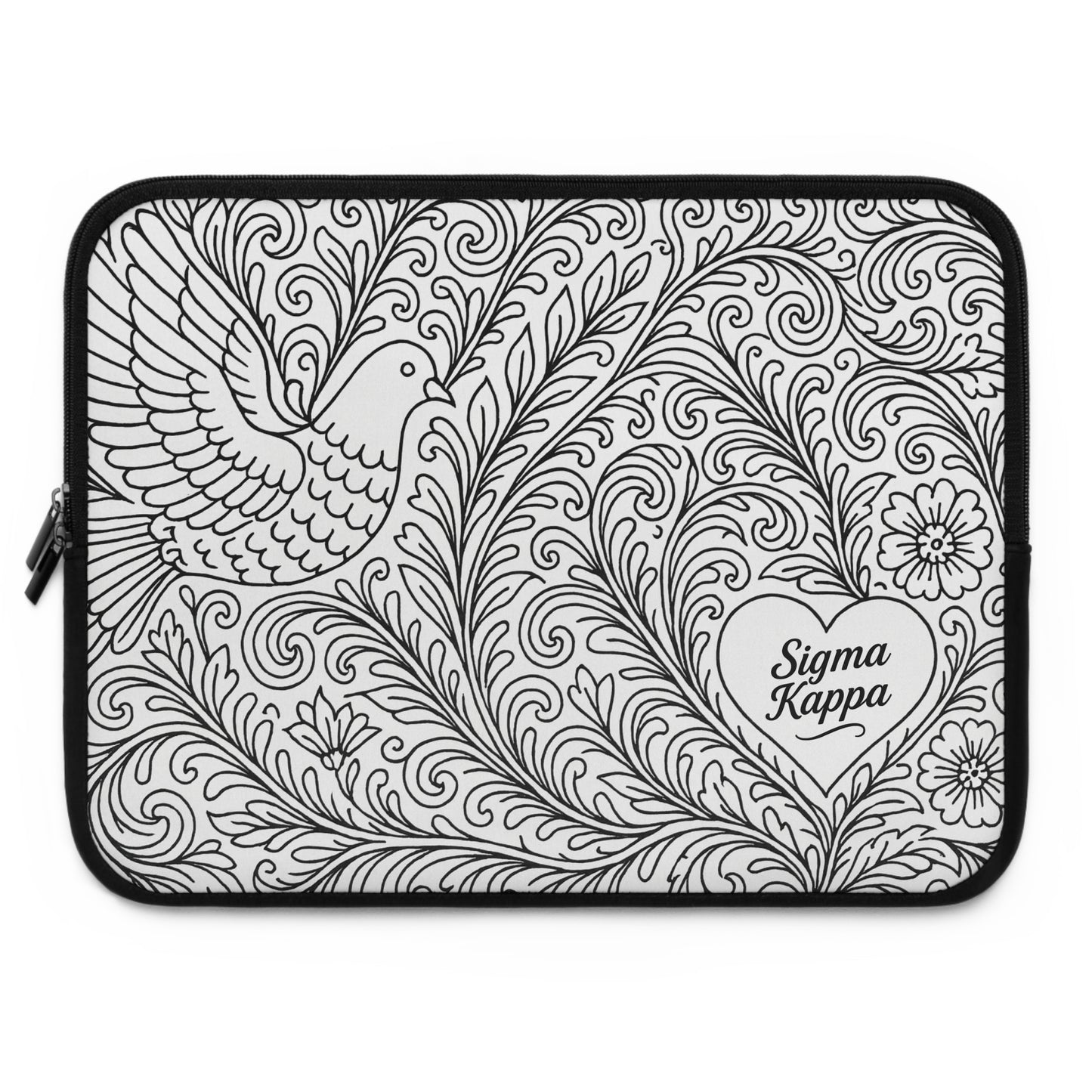 Sigma Kappa Floral Dove Laptop Sleeve — Black & White Decorative Protective Case