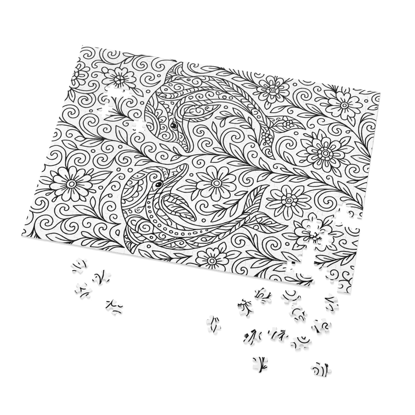 Adult Coloring Dolphin Jigsaw Puzzle with Tin – Mindfulness Puzzle for Stress Relief & Gifts