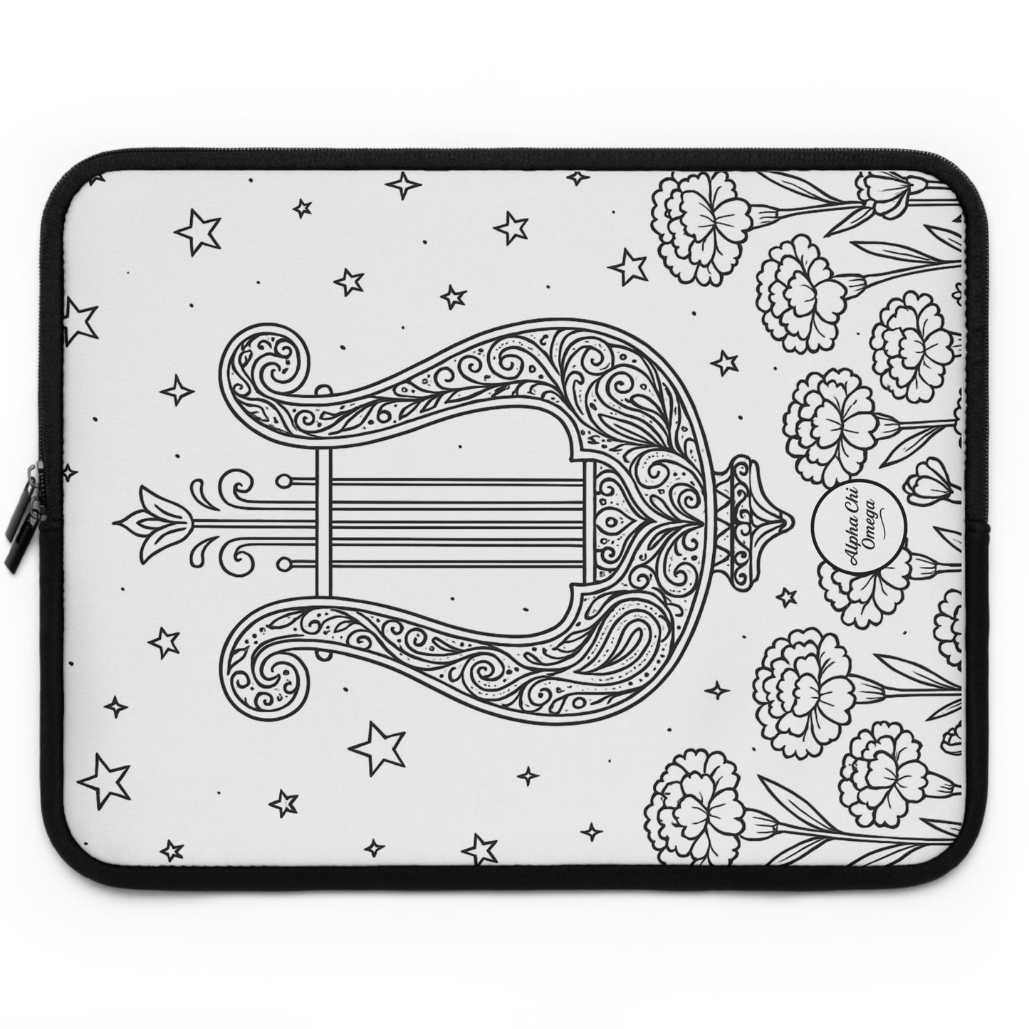 Alpha Chi Omega Lyre Edition Laptop Sleeve — Black & White Decorative Protective Case