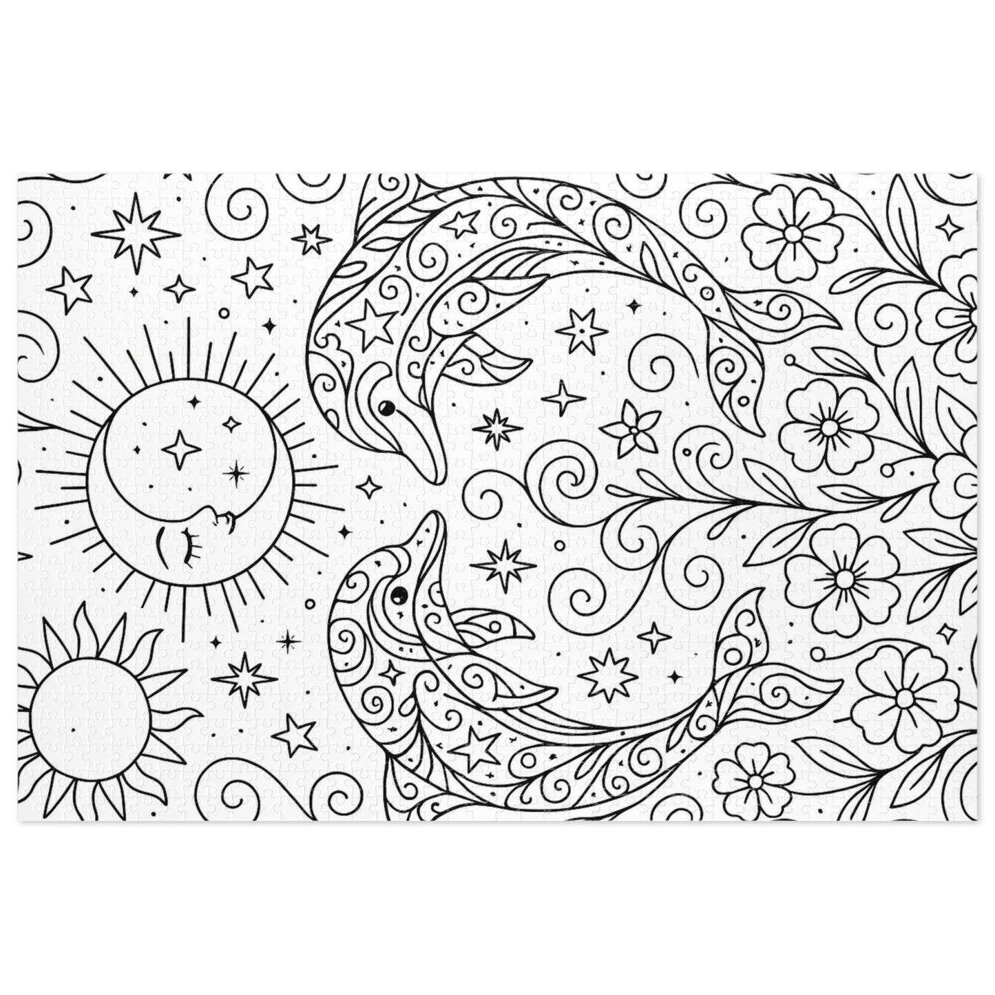 Adult Coloring Dolphin Jigsaw Puzzle with Tin – Mindfulness Puzzle for Stress Relief & Gifts