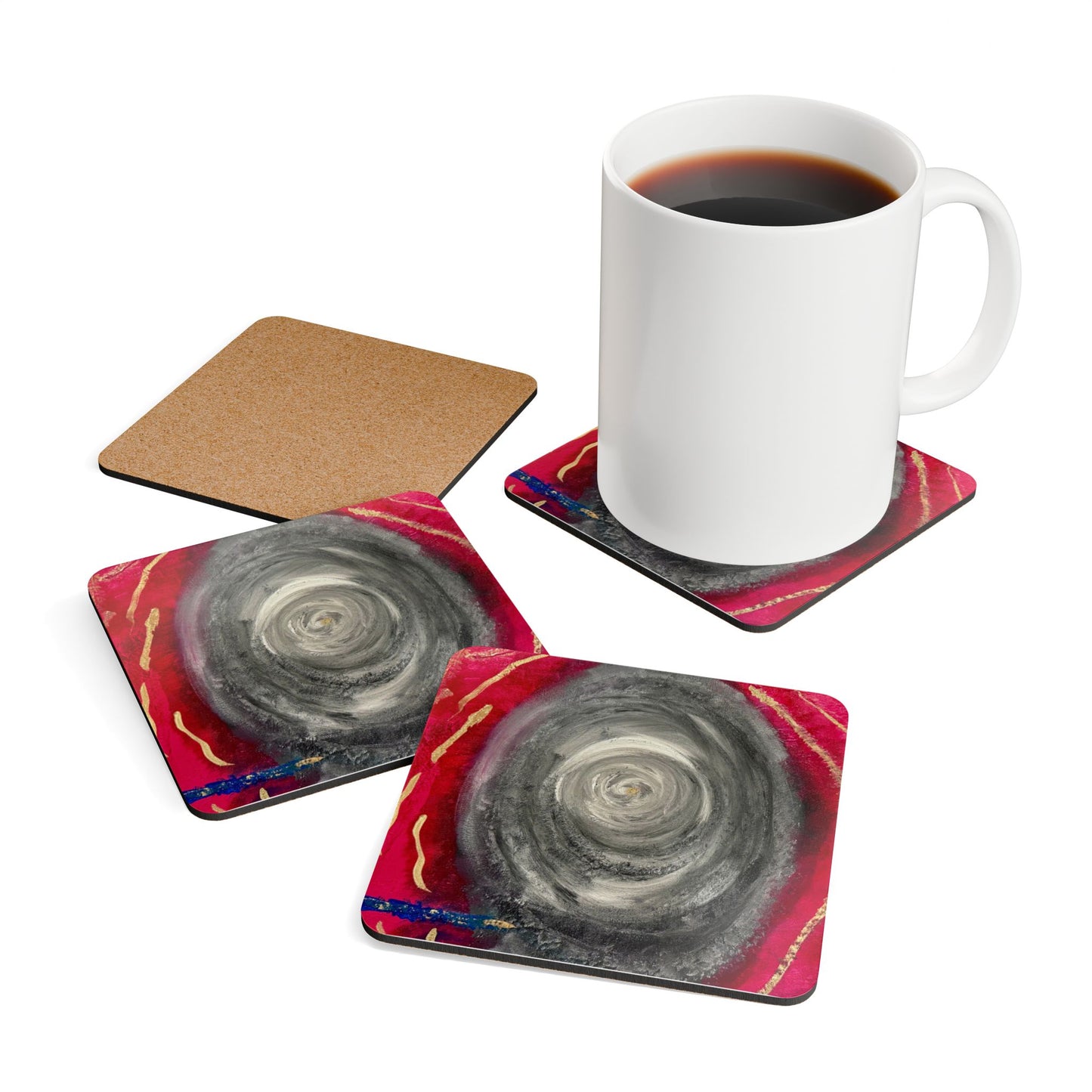 Corkwood Coaster Set titled "Love and Anger" - by Cancer Survivor artist Alana Acereto