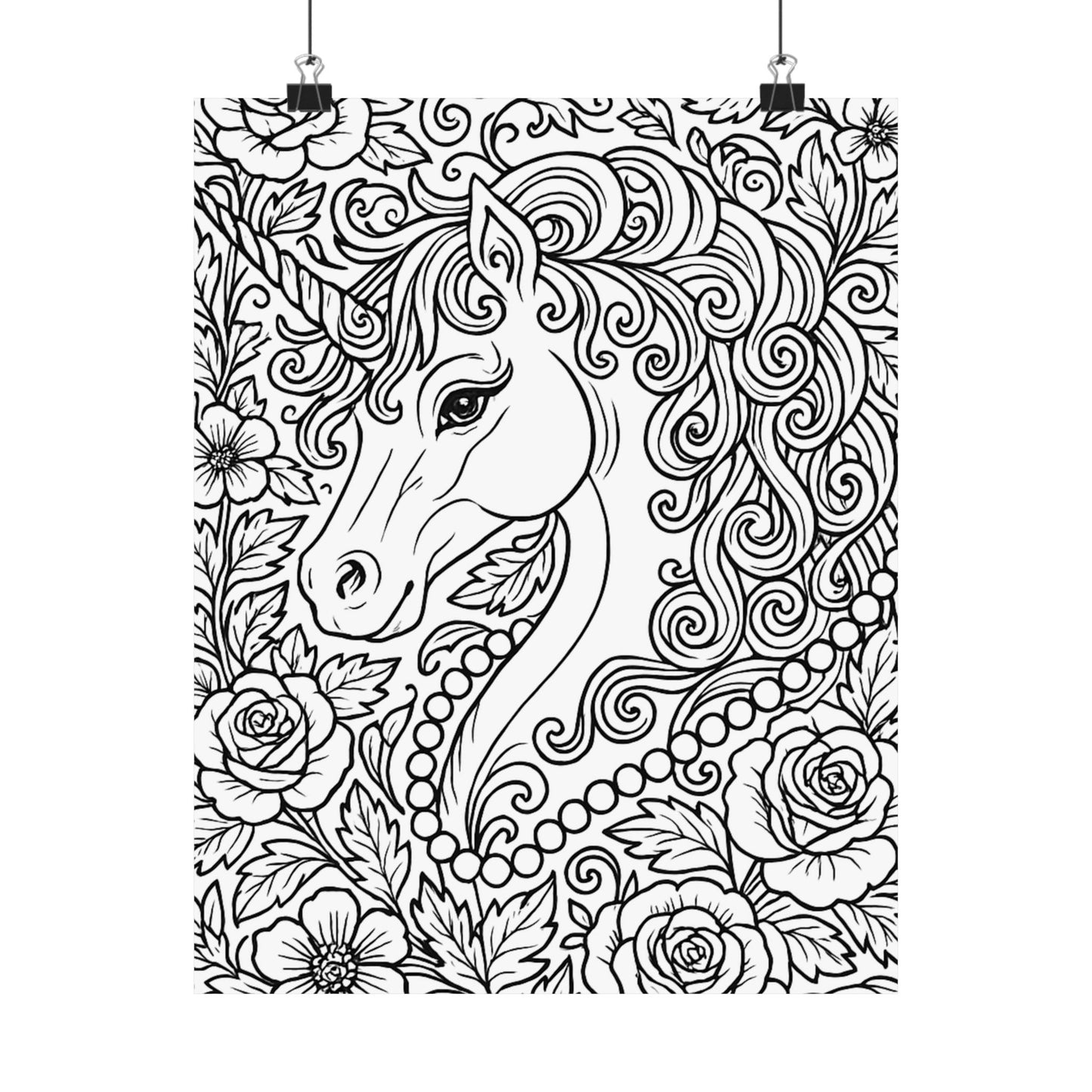 Colorable Unicorn and Pearls Poster